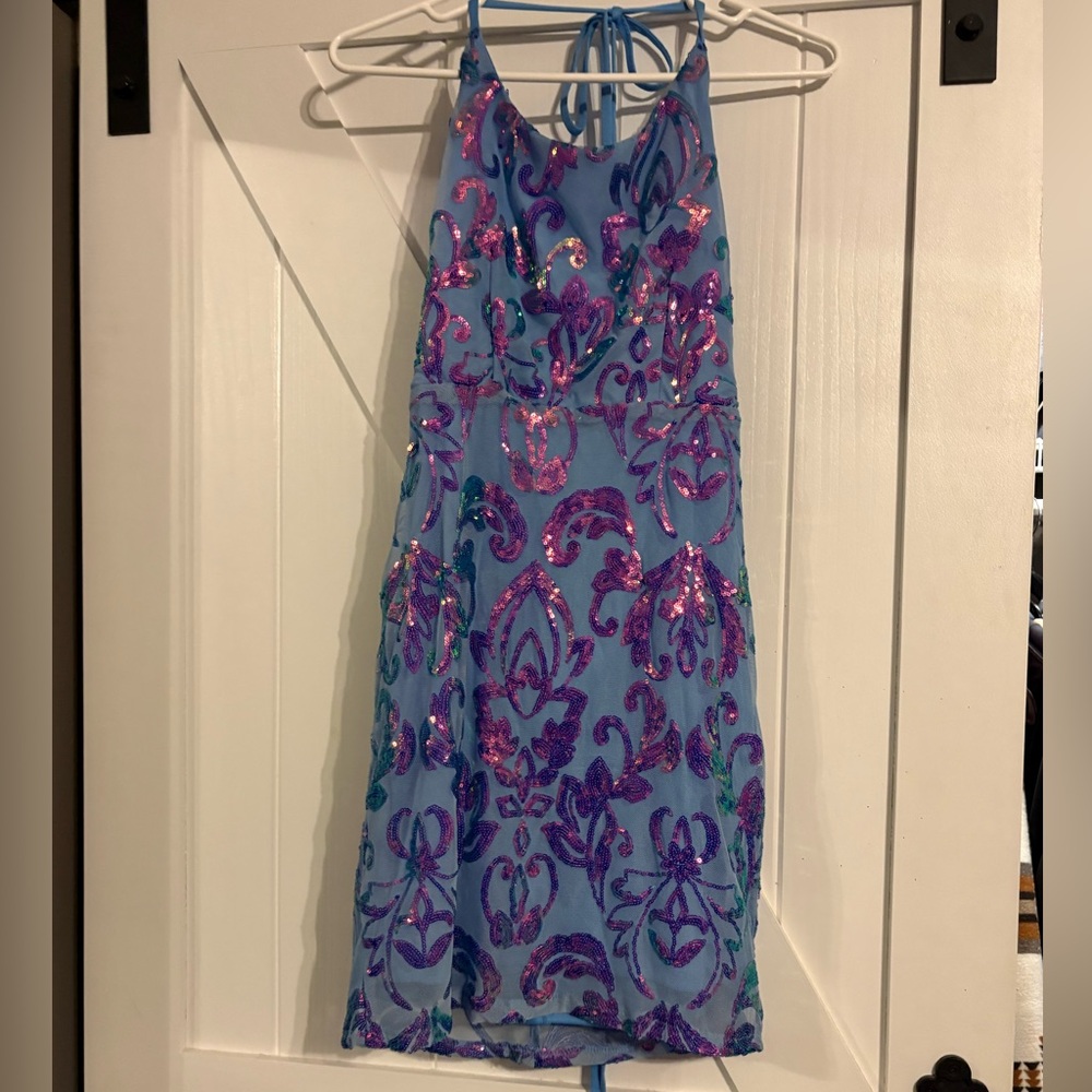 Elegant Sequin Mini Dress in Blue and Purple